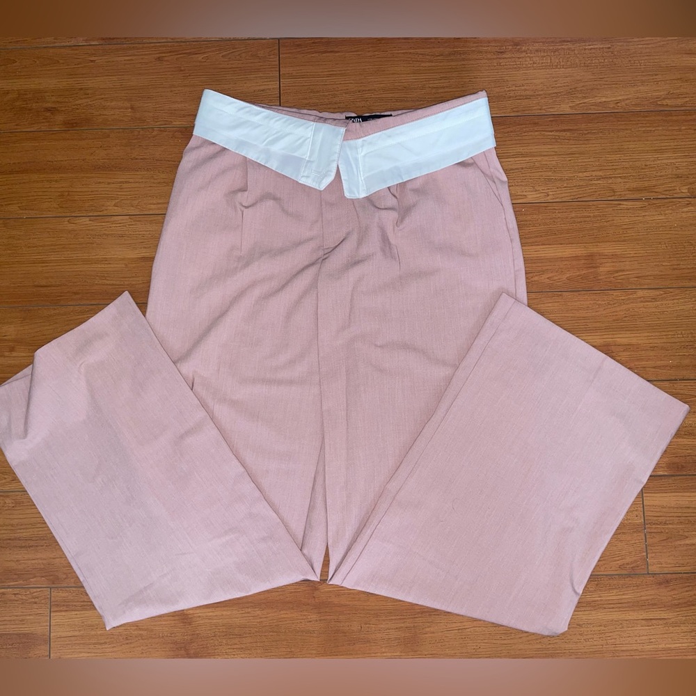 Zara folded wide leg pant in pink. Size M